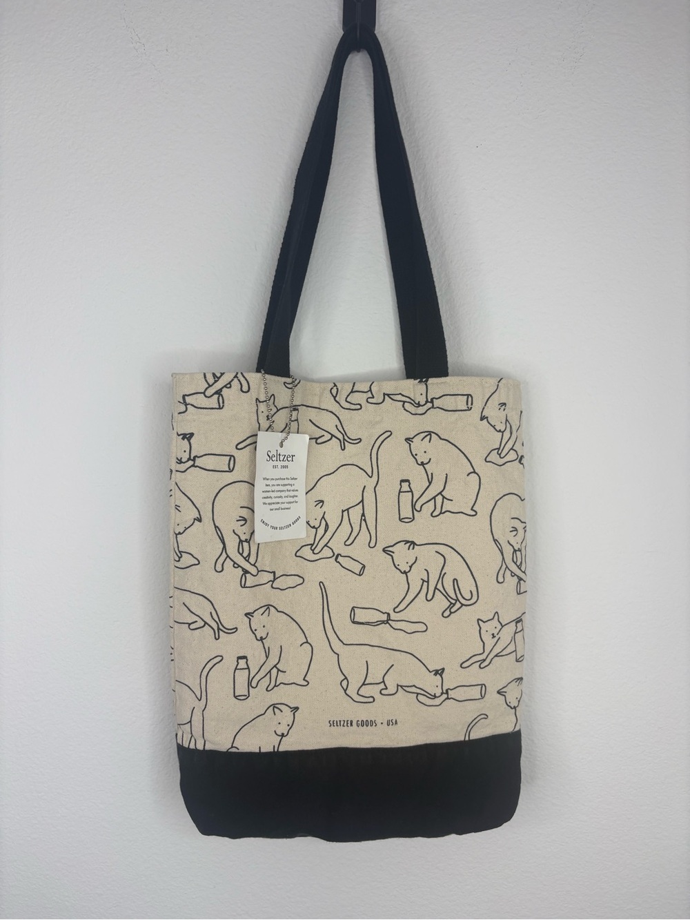 *NWT* Seltzer Goods Cat Illustration Black & Tan Canvas Tote Bag